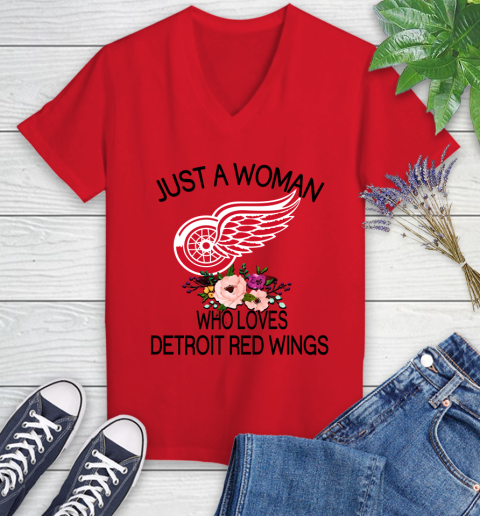 NHL Just A Woman Who Loves Detroit Red Wings Hockey Sports Women's V-Neck T-Shirt 7