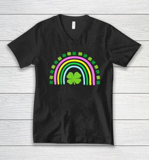 Green Four Leaf Clover Rainbow St Patrick's Day V-Neck T-Shirt