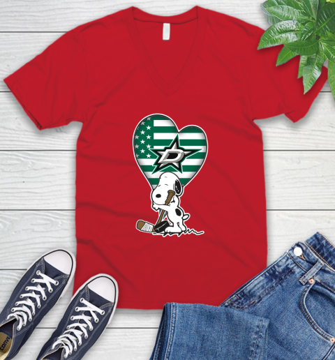 Dallas Stars NHL Hockey The Peanuts Movie Adorable Snoopy V-Neck T-Shirt 7
