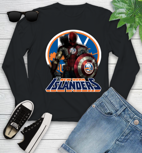 NHL Captain America Thor Spider Man Hawkeye Avengers Endgame Hockey New York Islanders Youth Long Sleeve 2
