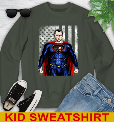 NHL Hockey Philadelphia Flyers Superman DC Shirt Youth Sweatshirt - Image 9