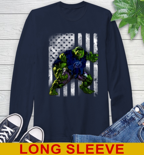 Tampa Bay Lightning Hulk Marvel Avengers NHL Hockey American Flag Long Sleeve T-Shirt 3