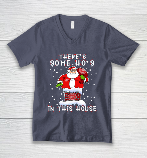 Detroit Red Wings Christmas There Is Some Hos In This House Santa Stuck In The Chimney NHL V-Neck T-Shirt 7