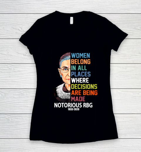 Notorious RBG 1933  2020 Women Belong In All Places Ruth Bader Ginsburg Women's V-Neck T-Shirt