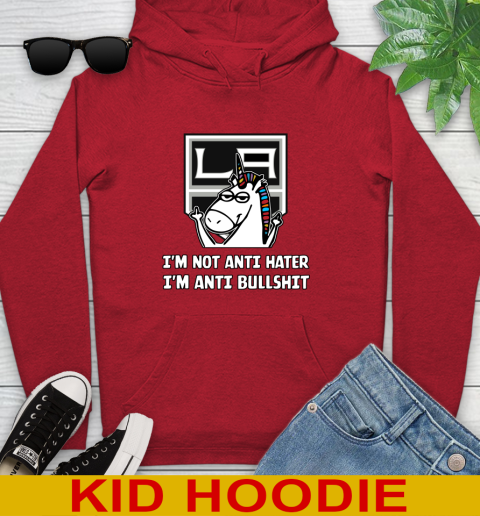 Los Angeles Kings NHL Hockey Unicorn I'm Not Anti Hater I'm Anti Bullshit Youth Hoodie 11