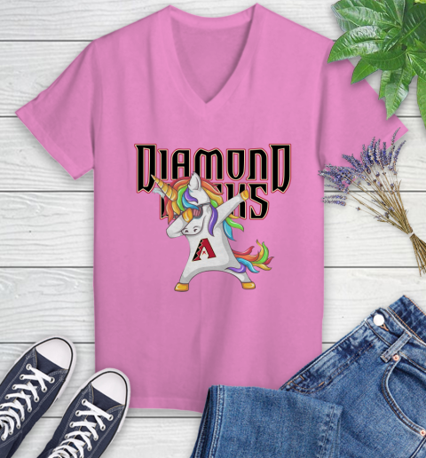Arizona Diamondbacks MLB Baseball Funny Unicorn Dabbing Sports Women's V-Neck T-Shirt 14