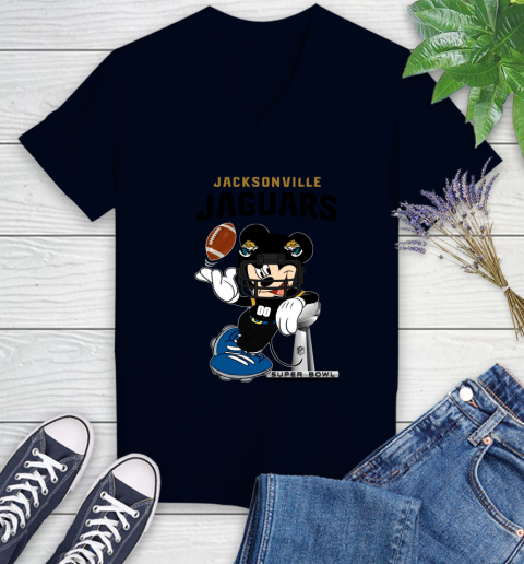 NFL Jacksonville Jaguars Mickey Mouse Disney Super Bowl Football T Shirt Women's V-Neck T-Shirt 3