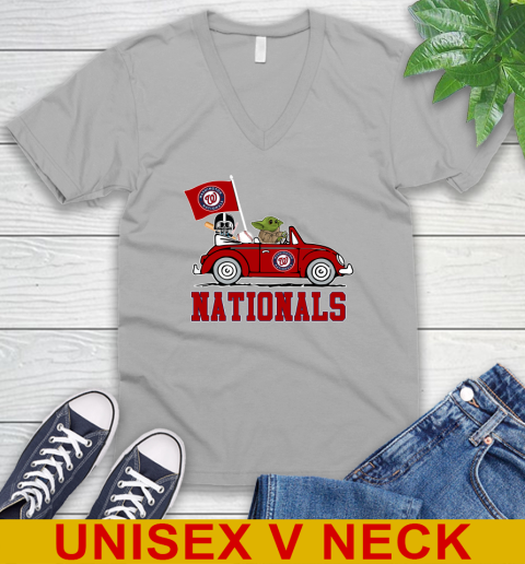 MLB Baseball Washington Nationals Darth Vader Baby Yoda Driving Star Wars Shirt V-Neck T-Shirt 4