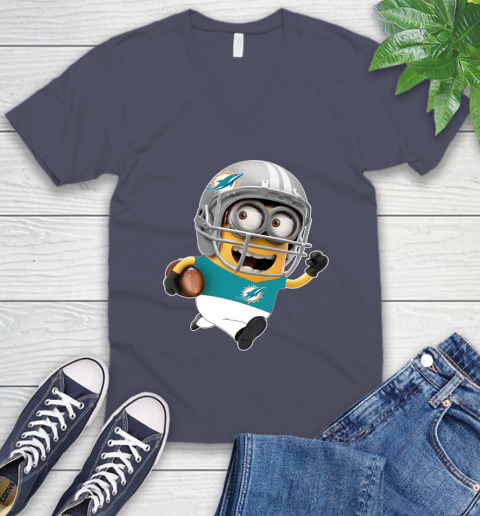 NFL Miami Dolphins Minions Disney Football Sports V-Neck T-Shirt 9