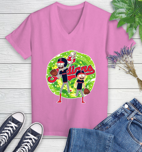 MLB Cleveland Indians Rick And Morty Baseball Sports Women's V-Neck T-Shirt 14