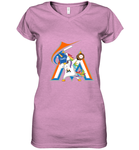 Hip Hop Dabbing Unicorn Flippin Love Miami Marlins Women's V-Neck T-Shirt
