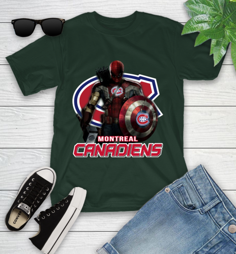 NHL Captain America Thor Spider Man Hawkeye Avengers Endgame Hockey Montreal Canadiens Youth T-Shirt 5
