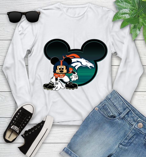 NFL Denver Broncos Mickey Mouse Disney Football T Shirt Youth Long Sleeve