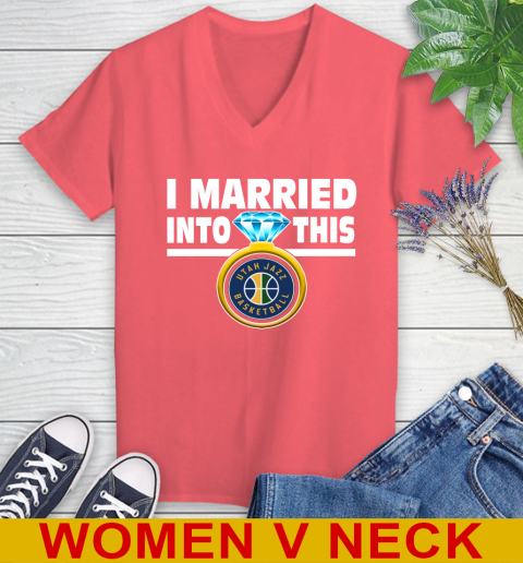 Utah Jazz NBA Basketball I Married Into This My Team Sports Women's V-Neck T-Shirt 6