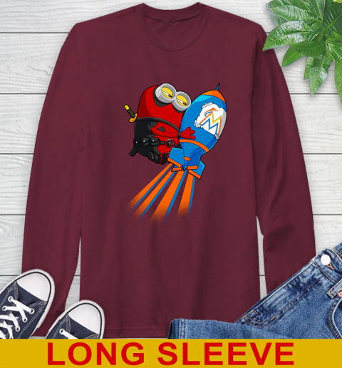 MLB Baseball Miami Marlins Deadpool Minion Marvel Shirt Long Sleeve T-Shirt 7