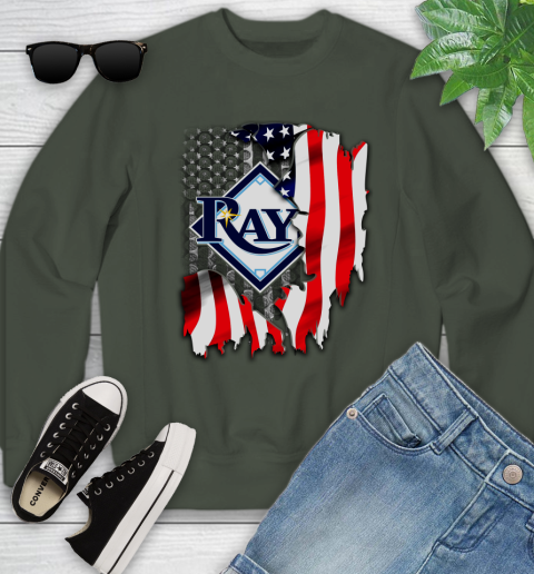 Tampa Bay Rays MLB Baseball American Flag Youth Sweatshirt 9