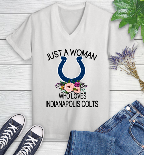 NFL Just A Woman Who Loves Indianapolis Colts Football Sports Women's V-Neck T-Shirt