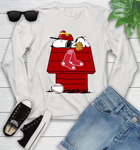 MLB Boston Red Sox Snoopy Woodstock The Peanuts Movie Baseball T Shirt Youth Long Sleeve