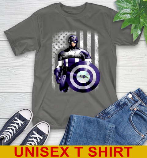 Baltimore Ravens NFL Football Captain America Marvel Avengers American Flag Shirt T-Shirt 10