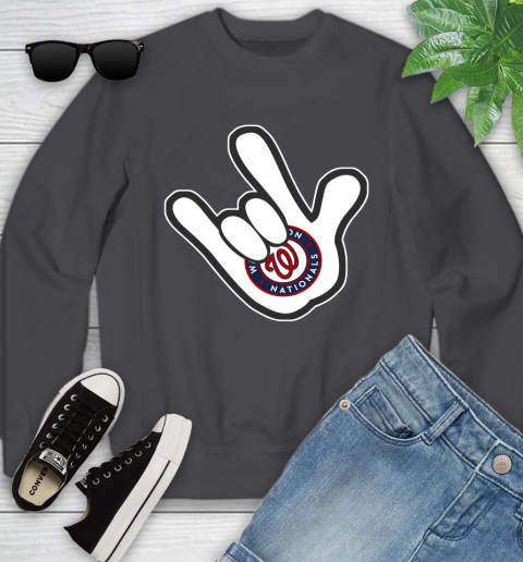 Washington Nationals MLB Baseball Mickey Rock Hand Disney Youth Sweatshirt 6