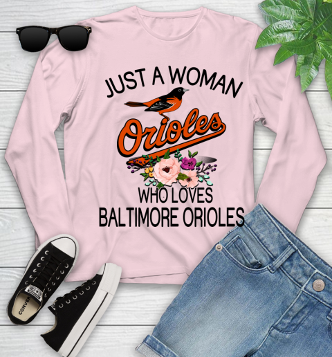 MLB Just A Woman Who Loves Baltimore Orioles Baseball Sports Youth Long Sleeve 7