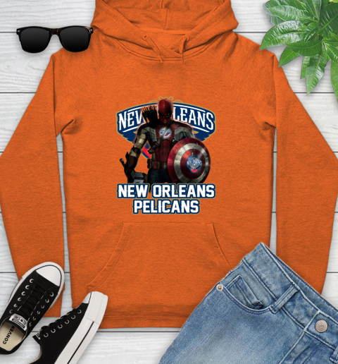 New Orleans Pelicans NBA Basketball Captain America Thor Spider Man Hawkeye Avengers Youth Hoodie 5