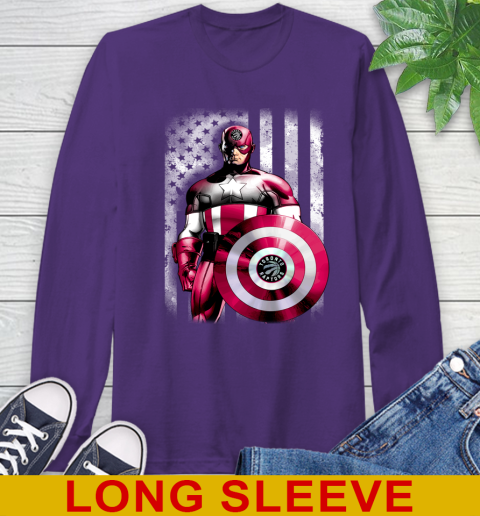 Toronto Raptors NBA Basketball Captain America Marvel Avengers American Flag Shirt Long Sleeve T-Shirt 5