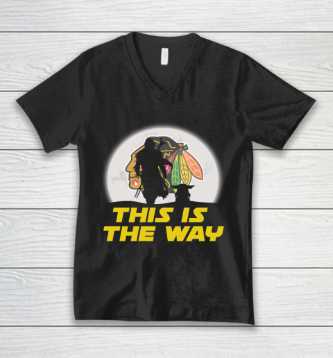 Chicago Blackhawks NHL Ice Hockey Star Wars Yoda And Mandalorian This Is The Way V-Neck T-Shirt