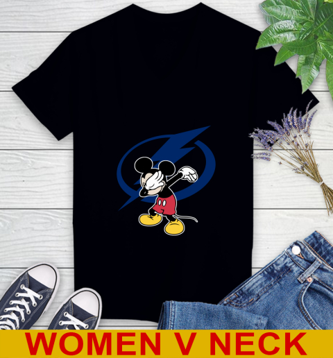 Tampa Bay Lightning NHL Hockey Dabbing Mickey Disney Sports Women's V-Neck T-Shirt 2