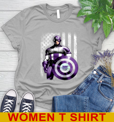 Sacramento Kings NBA Basketball Captain America Marvel Avengers American Flag Shirt Women's T-Shirt 5