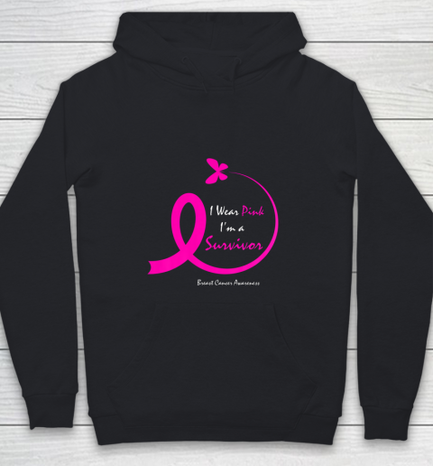 Womens Butterfly I Wear Pink I m A Survivor Breast Cancer Awareness Youth Hoodie