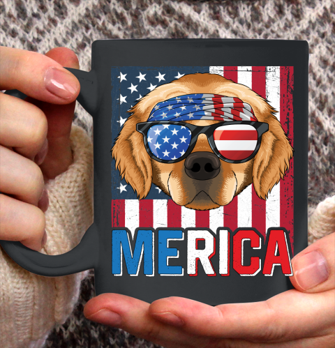 Independence Day Golden Retriever Merica Flag 4th of July Dog American Puppy Ceramic Mug 11oz