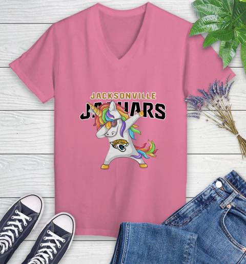 Jacksonville Jaguars NFL Football Funny Unicorn Dabbing Sports Women's V-Neck T-Shirt 13