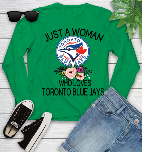 MLB Just A Woman Who Loves Toronto Blue Jays Baseball Sports Youth Long Sleeve 4