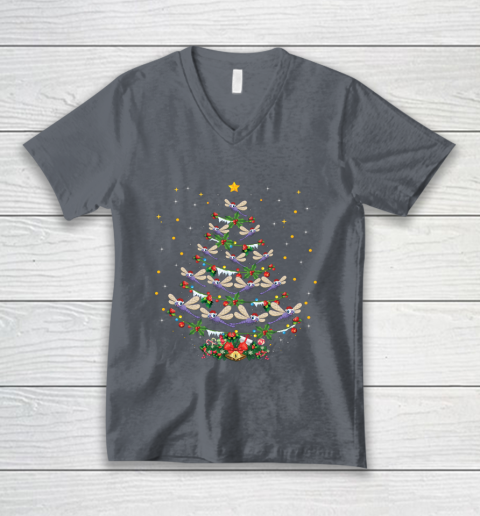 Dragonfly Christmas Tree Santa Dragonfly Bird Xmas Gift V-Neck T-Shirt 4