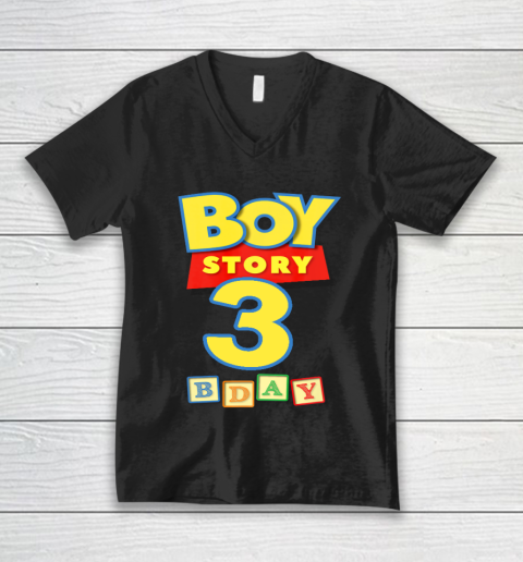 Toy Blocks Boy Story 3 Year Old Birthday V-Neck T-Shirt