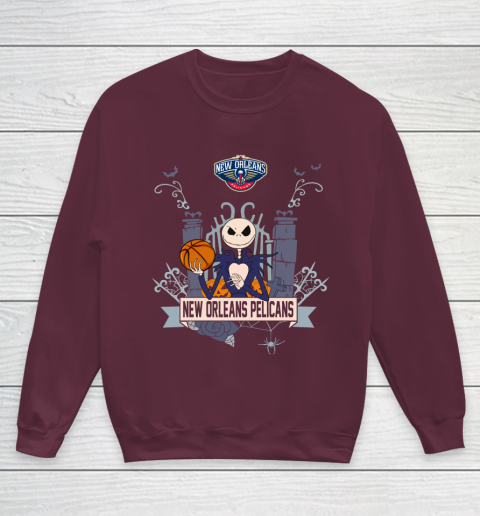 NBA New Orleans Pelicans Basketball Jack Skellington Halloween Youth Sweatshirt 4