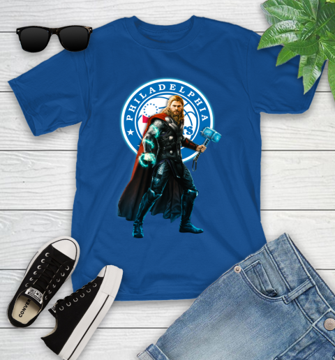 NBA Thor Avengers Endgame Basketball Philadelphia 76ers Youth T-Shirt 9