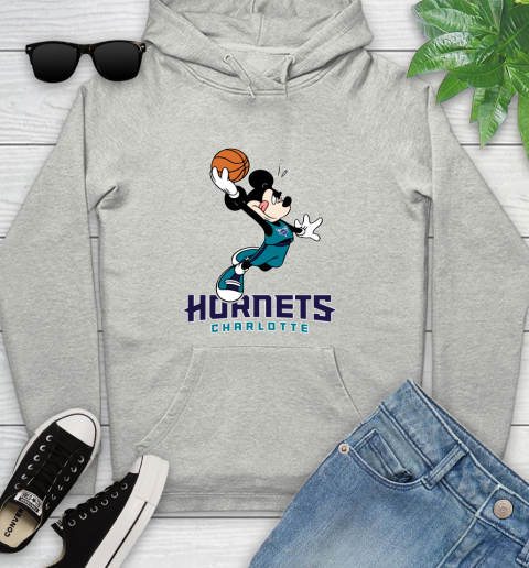 NBA Basketball Charlotte Hornets Cheerful Mickey Mouse Shirt Youth Hoodie 2