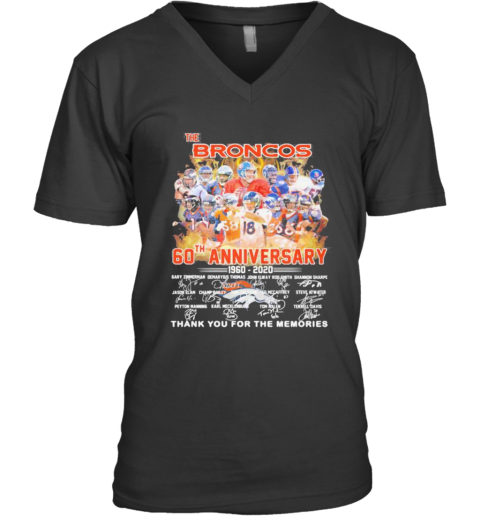 The Broncos 60Th Anniversary 1960 2021 Thank You For The Memories Signatures V-Neck T-Shirt