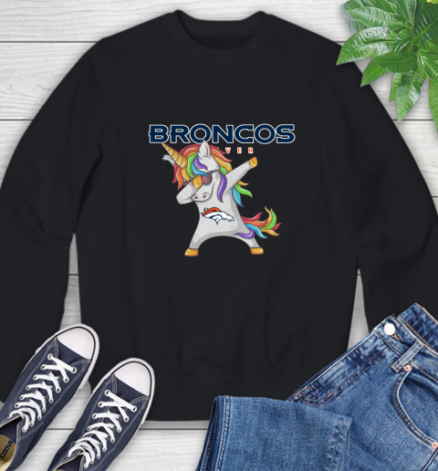 Denver Broncos NFL Football Funny Unicorn Dabbing Sports Sweatshirt 2