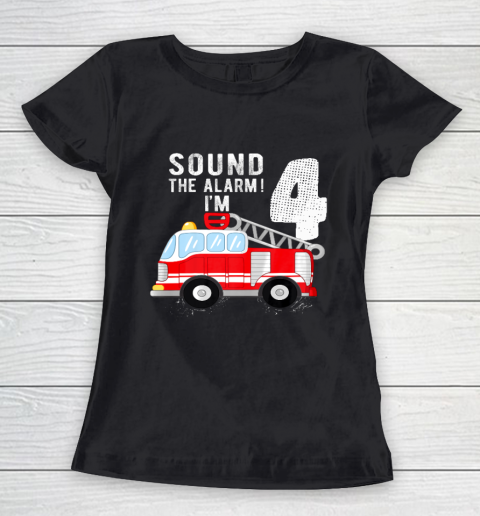 Kids Firefighter 4th Birthday Boy 4 Year Old Fire Truck Women's T-Shirt