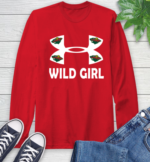 NHL Minnesota Wild Girl Under Armour Hockey Sports Long Sleeve T-Shirt 11