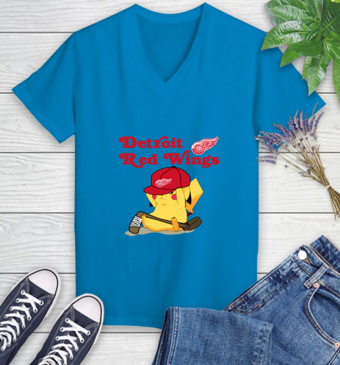 NHL Pikachu Hockey Sports Detroit Red Wings Women's V-Neck T-Shirt 7