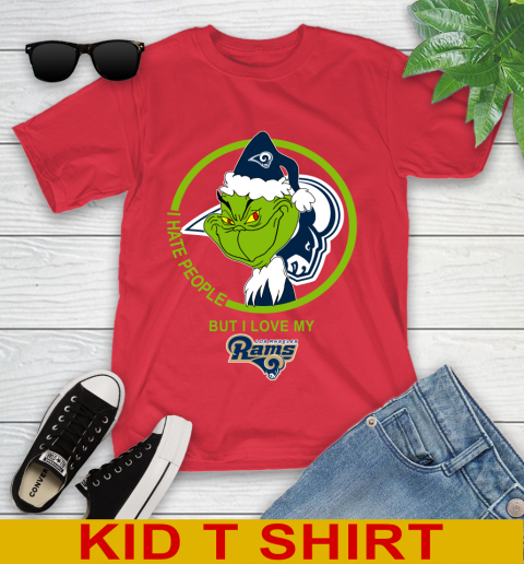 Los Angeles Rams NFL Christmas Grinch I Hate People But I Love My Favorite Football Team Youth T-Shirt 10