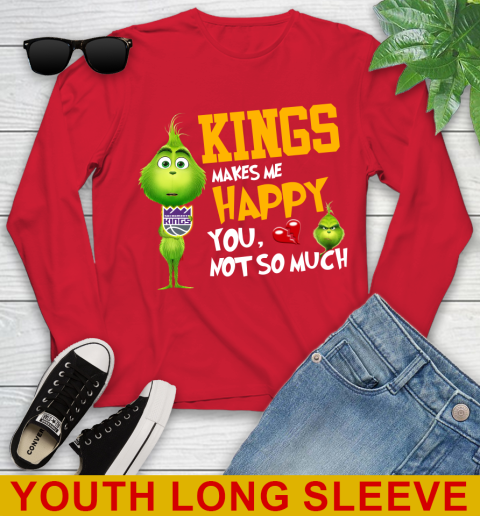 NBA Sacramento Kings Makes Me Happy You Not So Much Grinch Basketball Sports Youth Long Sleeve 11