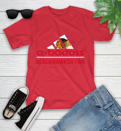 NHL A Badass Chicago Blackhawks Fan Adidas Hockey Sports Youth T-Shirt 13