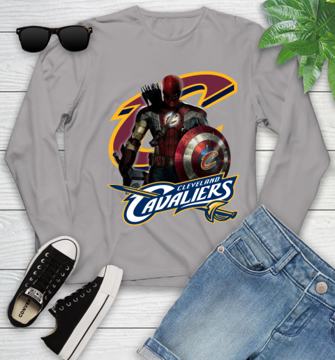 Cleveland Cavaliers NBA Basketball Captain America Thor Spider Man Hawkeye Avengers Youth Long Sleeve 5