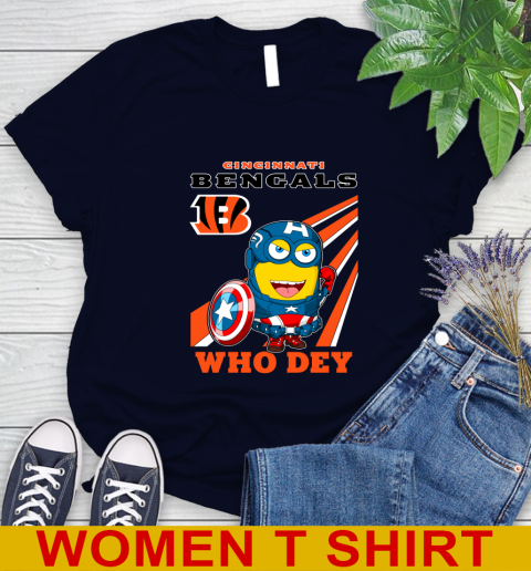 NFL Football Cincinnati Bengals Captain America Marvel Avengers Minion Shirt Women's T-Shirt 2