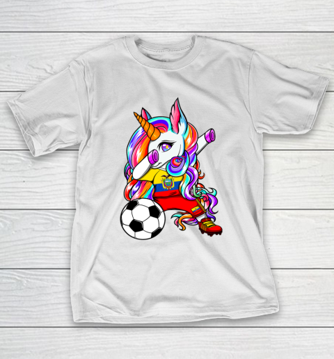 Dabbing Unicorn Ecuador Soccer Fans Jersey Flag Football T-Shirt